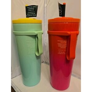 2025 Starbucks Pink/Orange & Mint/Aqua Twist-Top Tumbler 24oz Lot Of 2